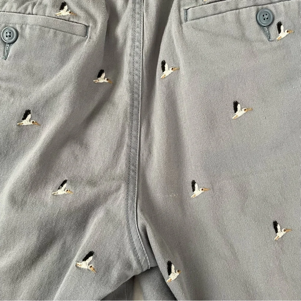 J. Crew SMALL Dock Shorts Blue Pelican Embroidered Print Drawstring Waist